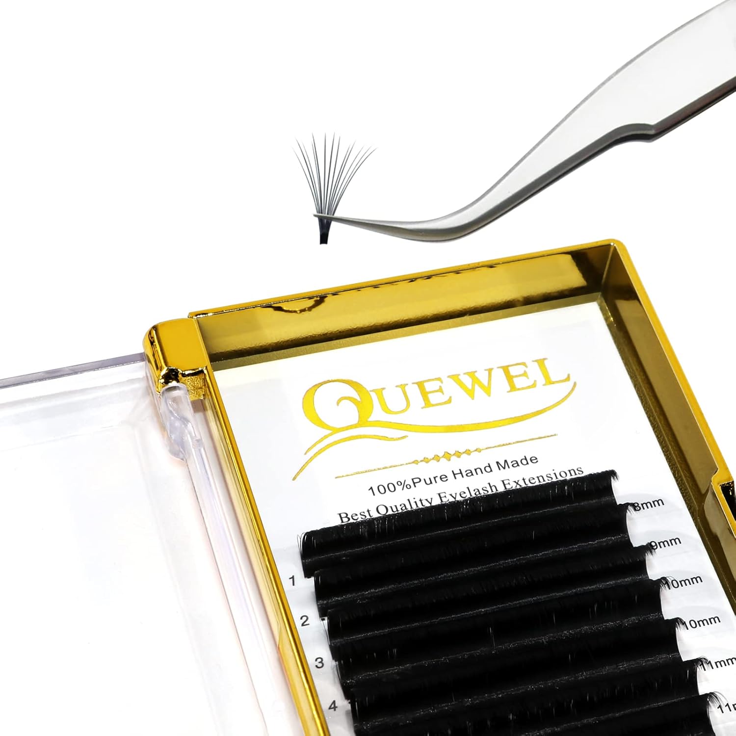 QUEWEL Easy Fan Lash Extensions 0.10mm CC Curl Eyelash Extensions 8-15mm Mixed Lash Trays Matte Black Ultra Lightweight C CC D DD Curl Volume Lashes Self Fanning Lashes (0.10CC Mix8-15mm) - Image 1