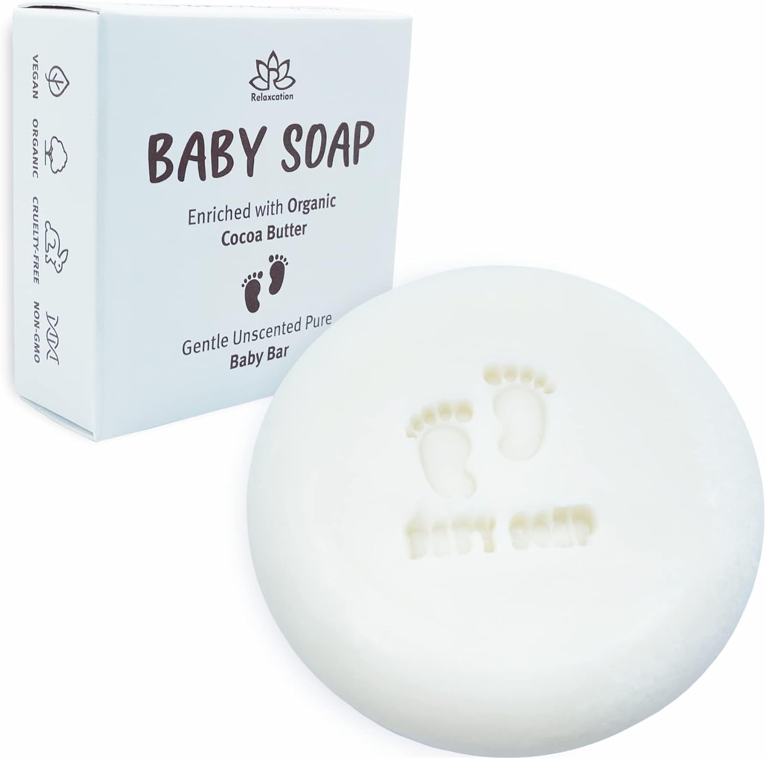 Relaxcation unscented baby soap bar front view packaging