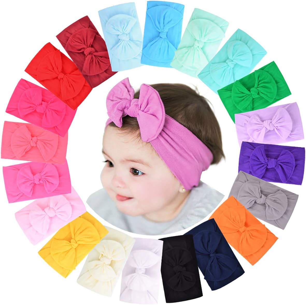Jollybows 20 pieces baby girls nylon headbands front view