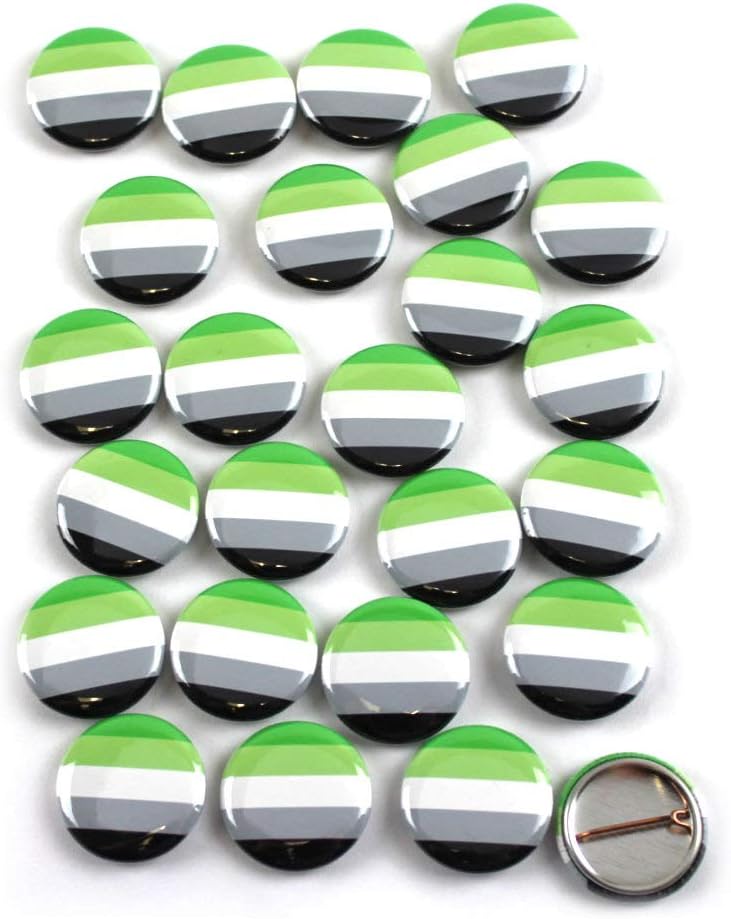 Wacky Buttons aromantic pride flag pinback buttons front view in 25 pack
