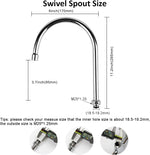 Polished chrome swing spout showing 360 degree rotation angle