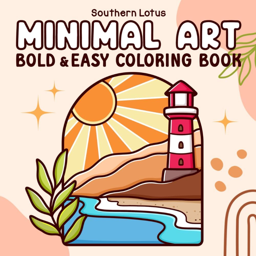 Southern Lotus Minimal Art Coloring Book front view featuring a premium paperback cover for stress relief.