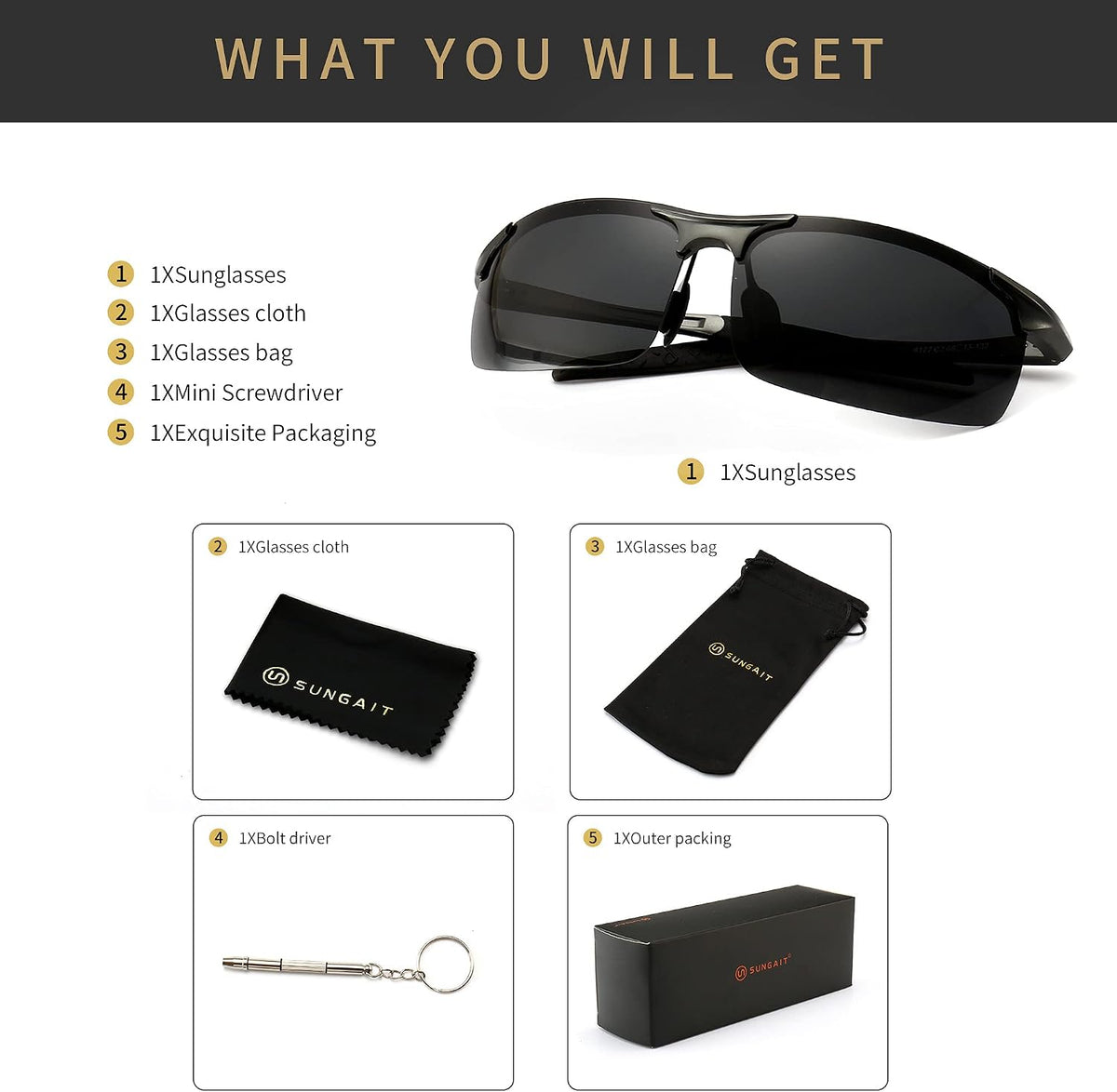 SUNGAIT men's sunglasses lens clarity view