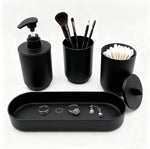 LGURT 4 piece bathroom accessories set front view showing matte black layout on counter