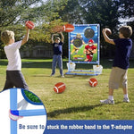 Polkoliye sports throwing target toy with four inflatable rubber footballs and manual inflation pump.
