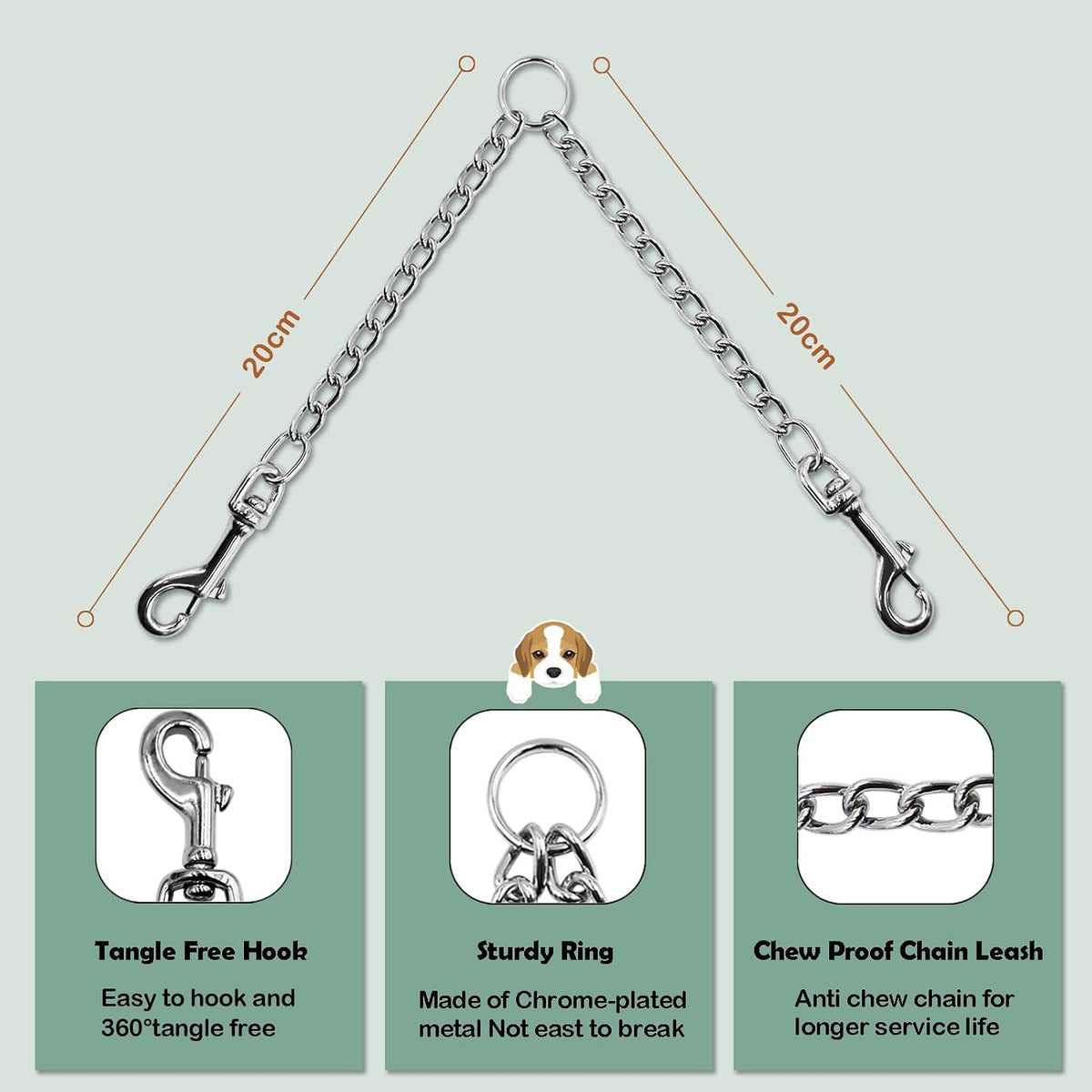 Close up of the three hundred and sixty degree swivel metal clasp on double dog lead