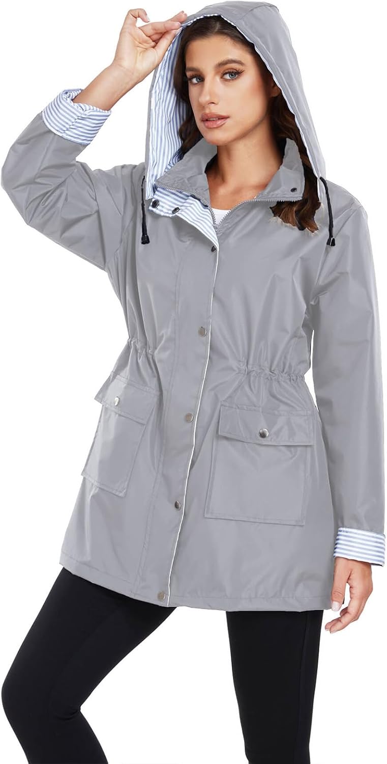 Arthas Women Light Rain Jacket Waterproof Active Outdoor Trench Raincoat with Hood Lightweight Plus Size for Girls - Image 15