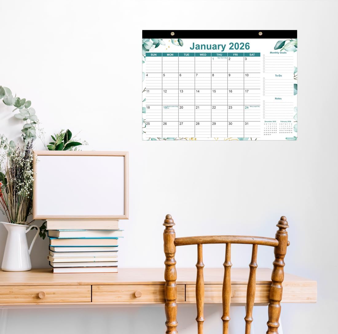 Calendar hanging vertically on an office wall