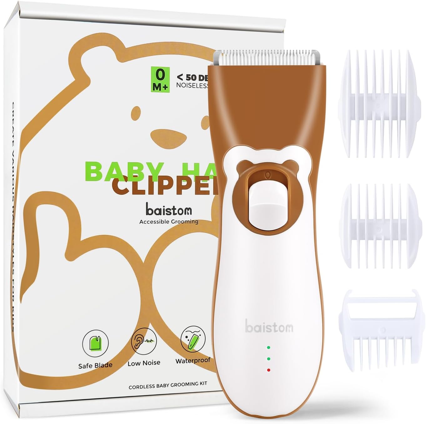 Baistom Quiet Baby Hair Clippers Bear Brown front view