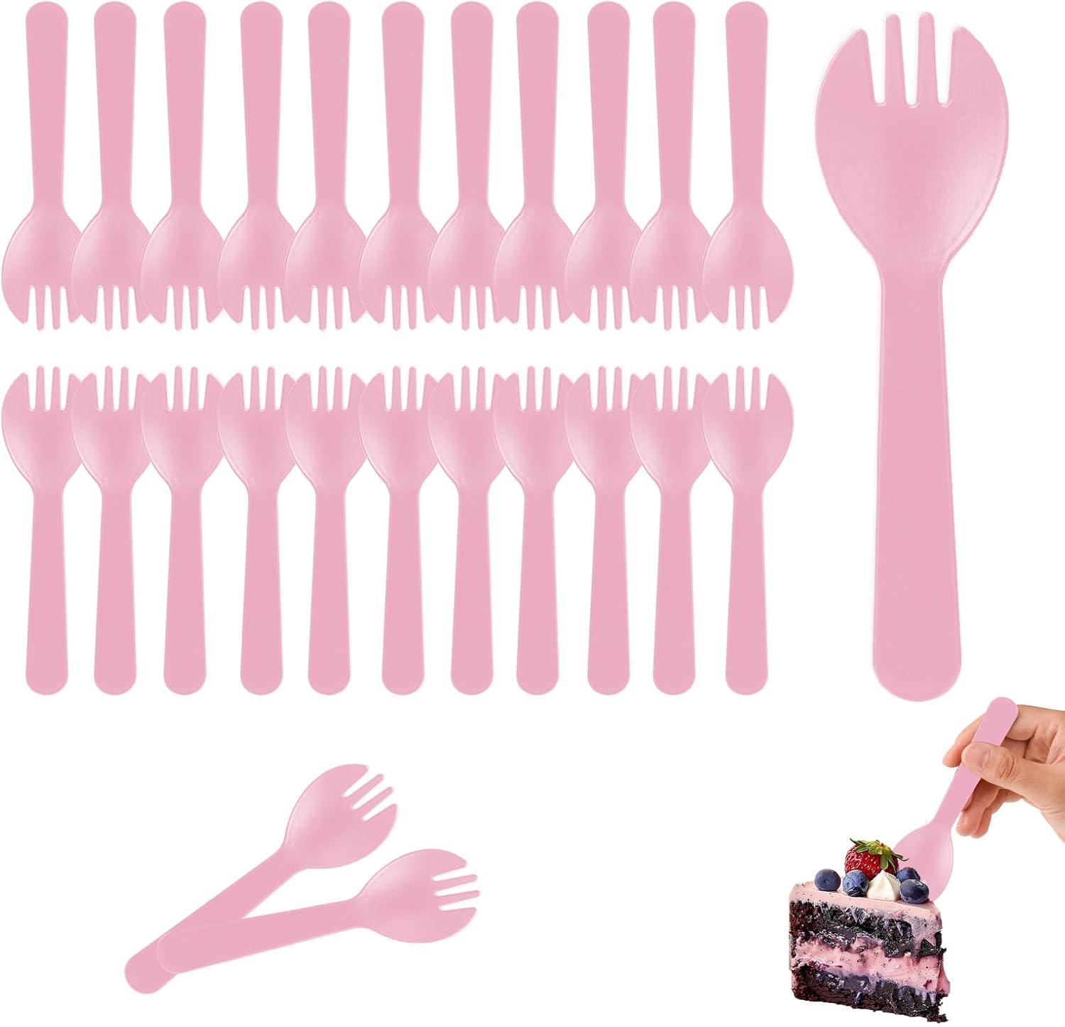 Simpldell mini plastic sporks 100 pieces front view packaged for events