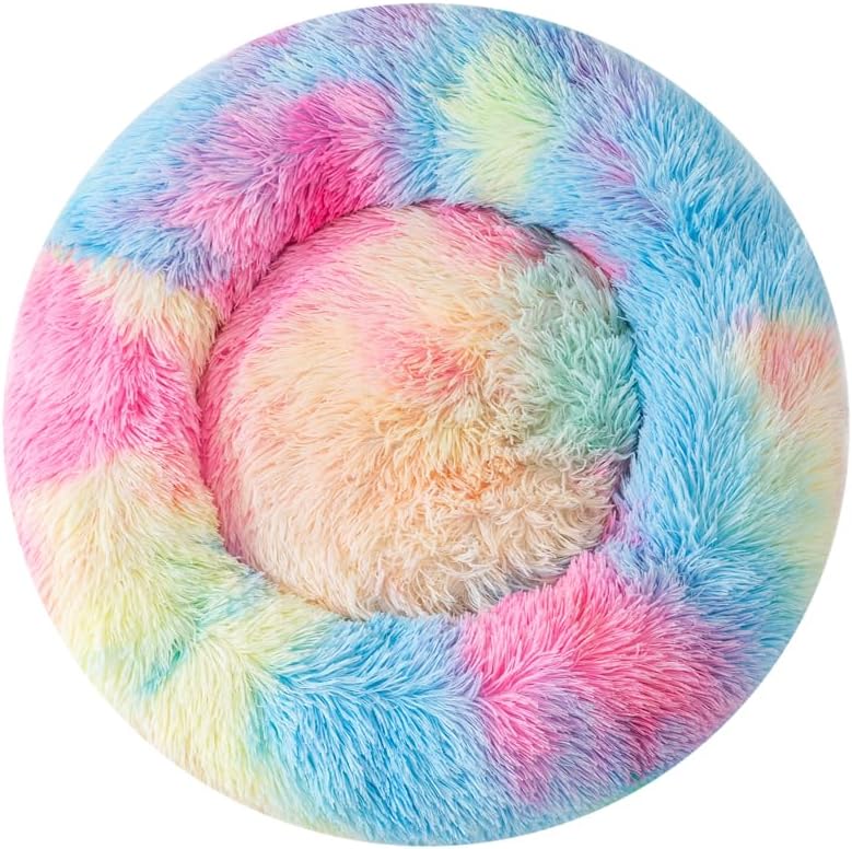 Finenohoory rainbow tie dye donut pet bed front view