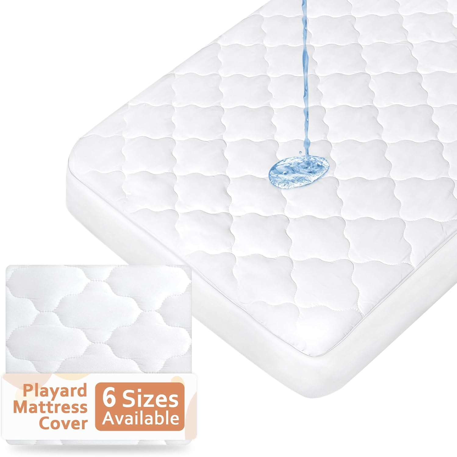 Moonsea pack and play mattress pad front view showing white quilted microfiber texture.