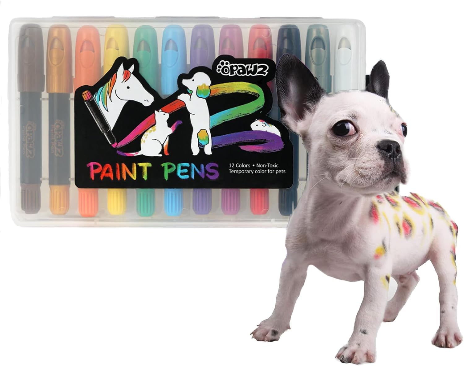 Opawz 12 colors pet hair dye paint pen set front view
