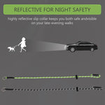 Adjustable spring loaded stopper on the neon green reflective dog slip collar