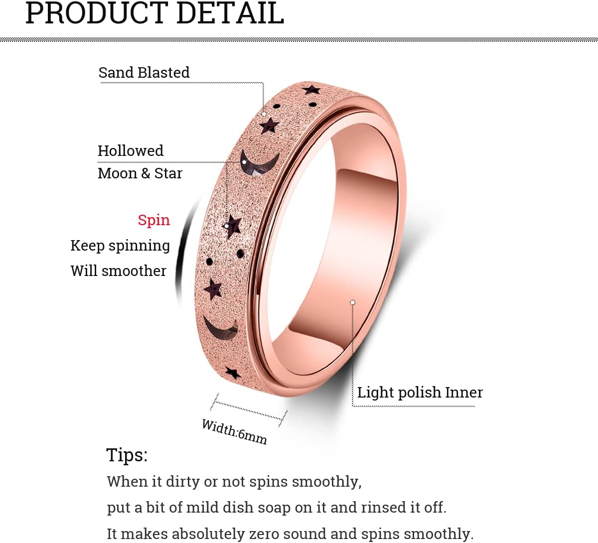 Mhwtty titanium stainless steel ring side angle