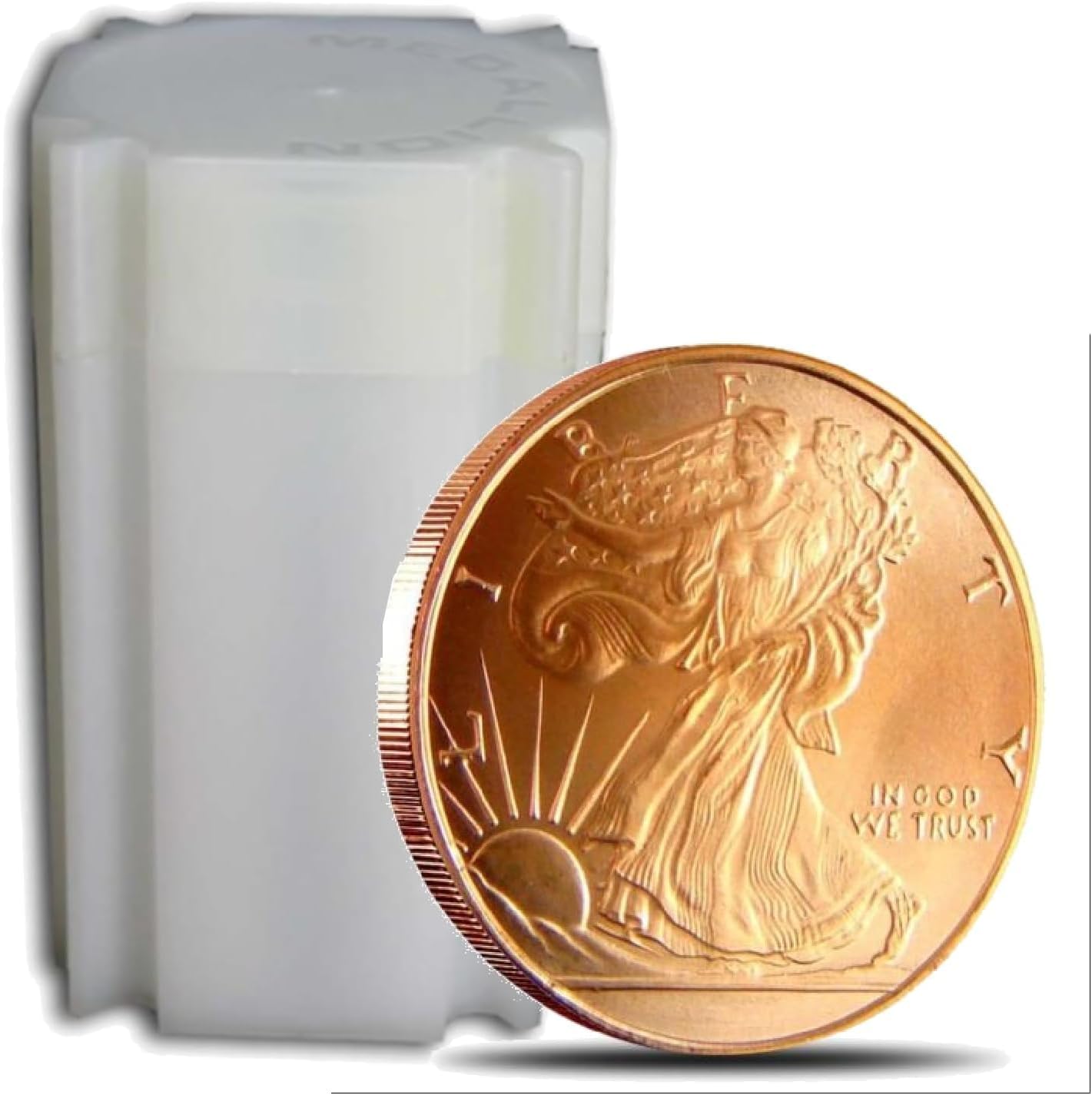 Unique Metals Walking Liberty copper coins twenty count front view showing pure copper art rounds