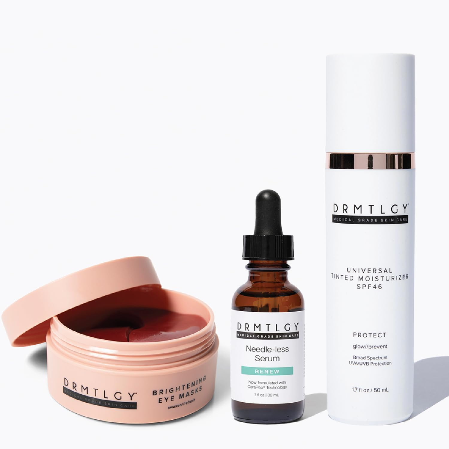 DRMTLGY Best Sellers Bundle featuring three top-rated anti-aging skincare products