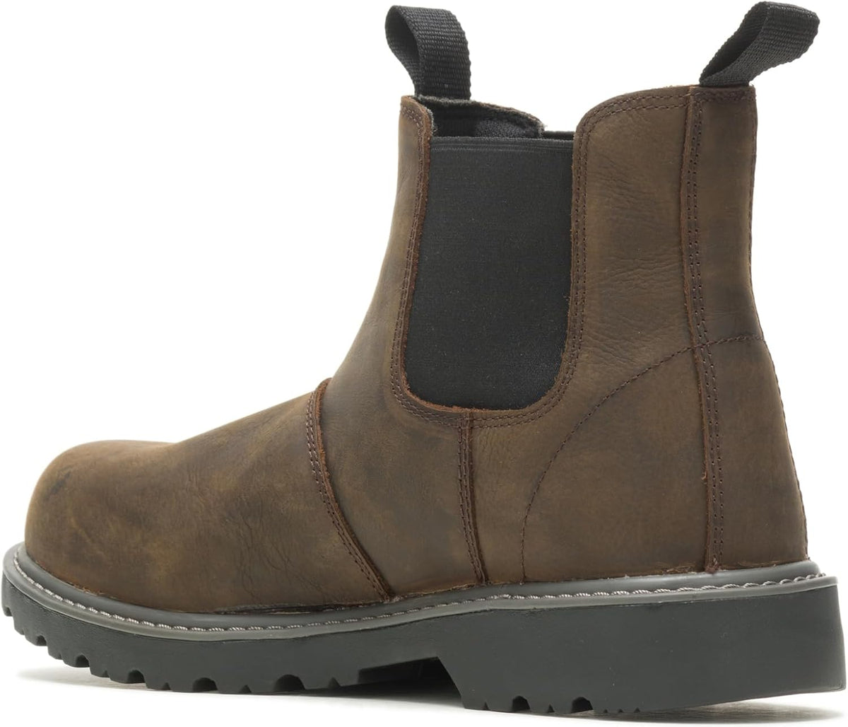 Wolverine work boot toe cap and leather texture close up