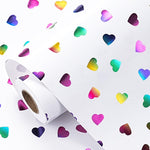 LeZakaa Holographic Hearts Gift Wrapping Paper Roll front view showing colorful metallic heart patterns.