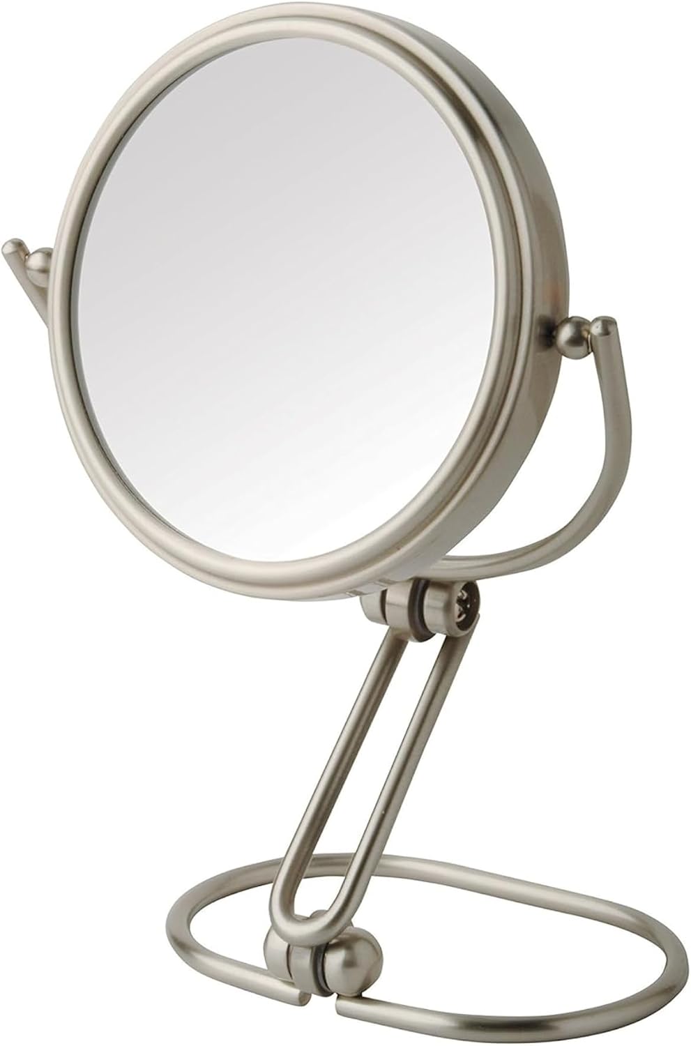 JERDON 5.5" Tabletop Makeup Mirror - 10X Magnification - Nickel - MC450N | Folding Compact for Travel, 1X Reverse Side, 10" Open Height - Image 10