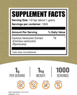 Coriolus versicolor pure mushroom supplement powder packaging texture
