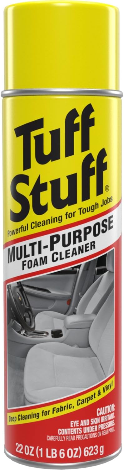 Tuff Stuff Multi Purpose Foam Cleaner 22 Ounce front view showing the iconic yellow aerosol spray can for deep cleaning car interiors.