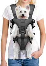 YUDODO secure dog carrier front pack being worn during an outdoor walk