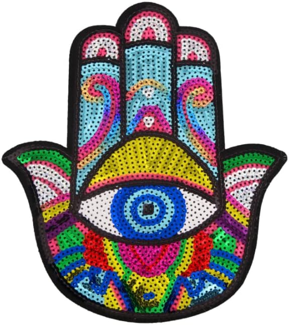 HORNO Embroidery Patch Decorative Sequin on Patches Iron on or Sew on Patches Large Patches (Hand Evil Eye) - Image 1
