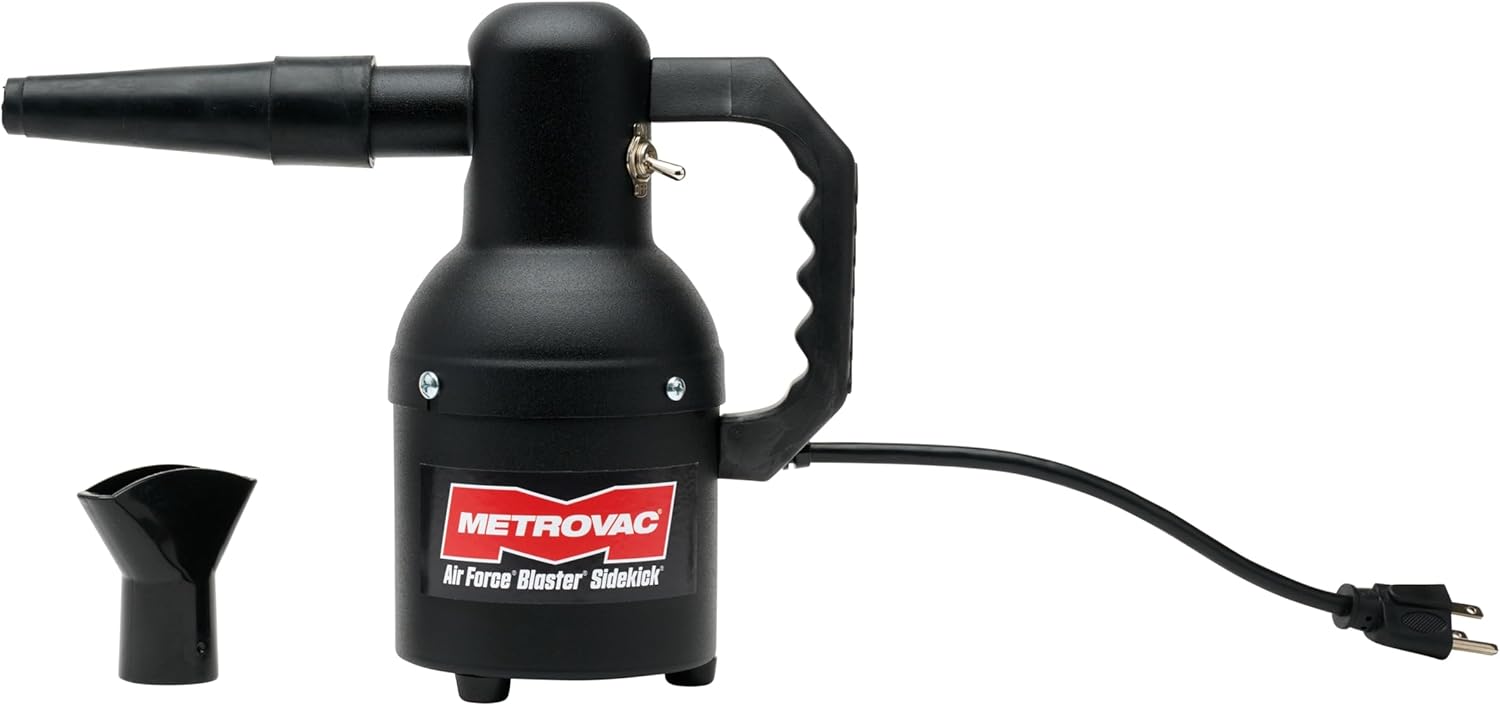 METROVAC Air Force Blaster Sidekick handheld vehicle dryer front view showing the heavy duty steel body