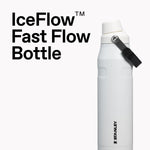 Premium leakproof gym bottle from Stanley in Ash color highlighting wide mouth opening