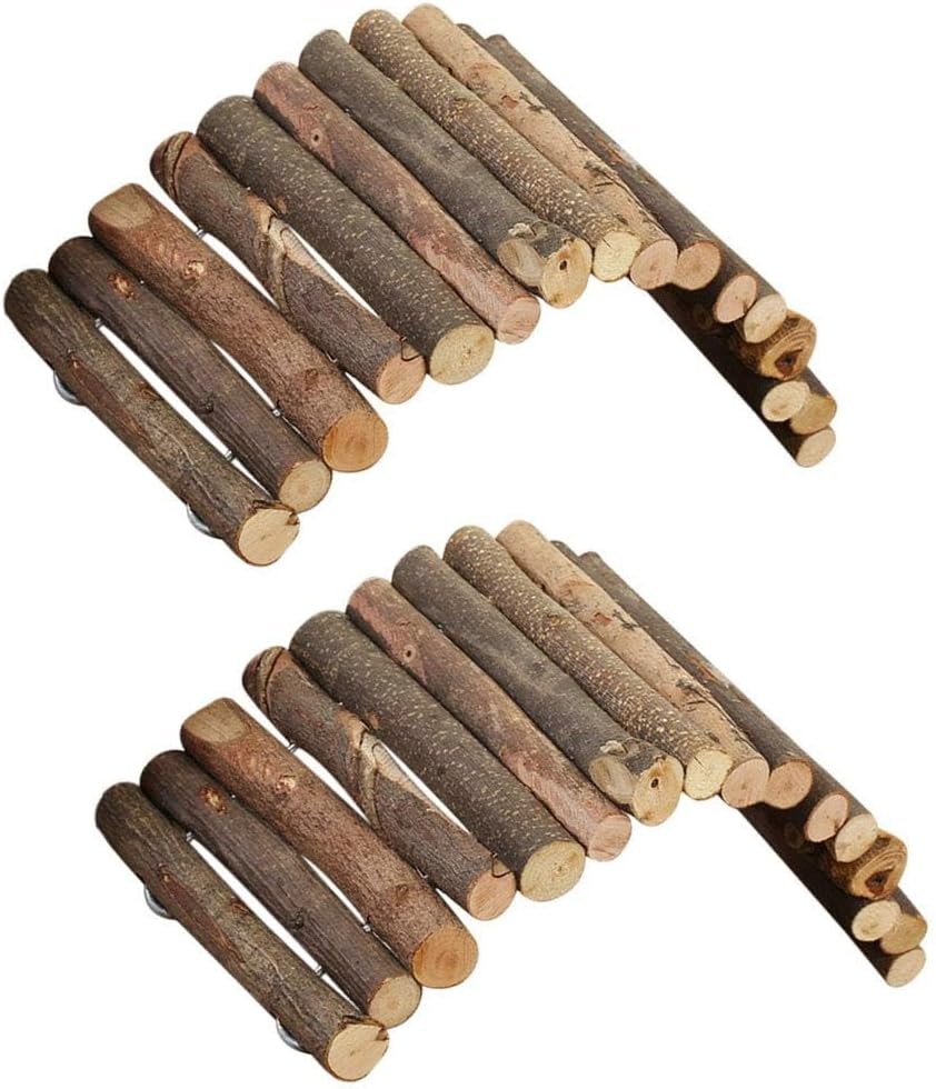 PINVNBY 2 PCS Hamster Toys, Wooden Hamster Ladder Bridge Tunnel Hide, Guinea Pigs Cage Accessories Natural Hideout for Small Animals Chinchillas Guinea Pigs Mouse Rat Ferret Rodents - Image 1