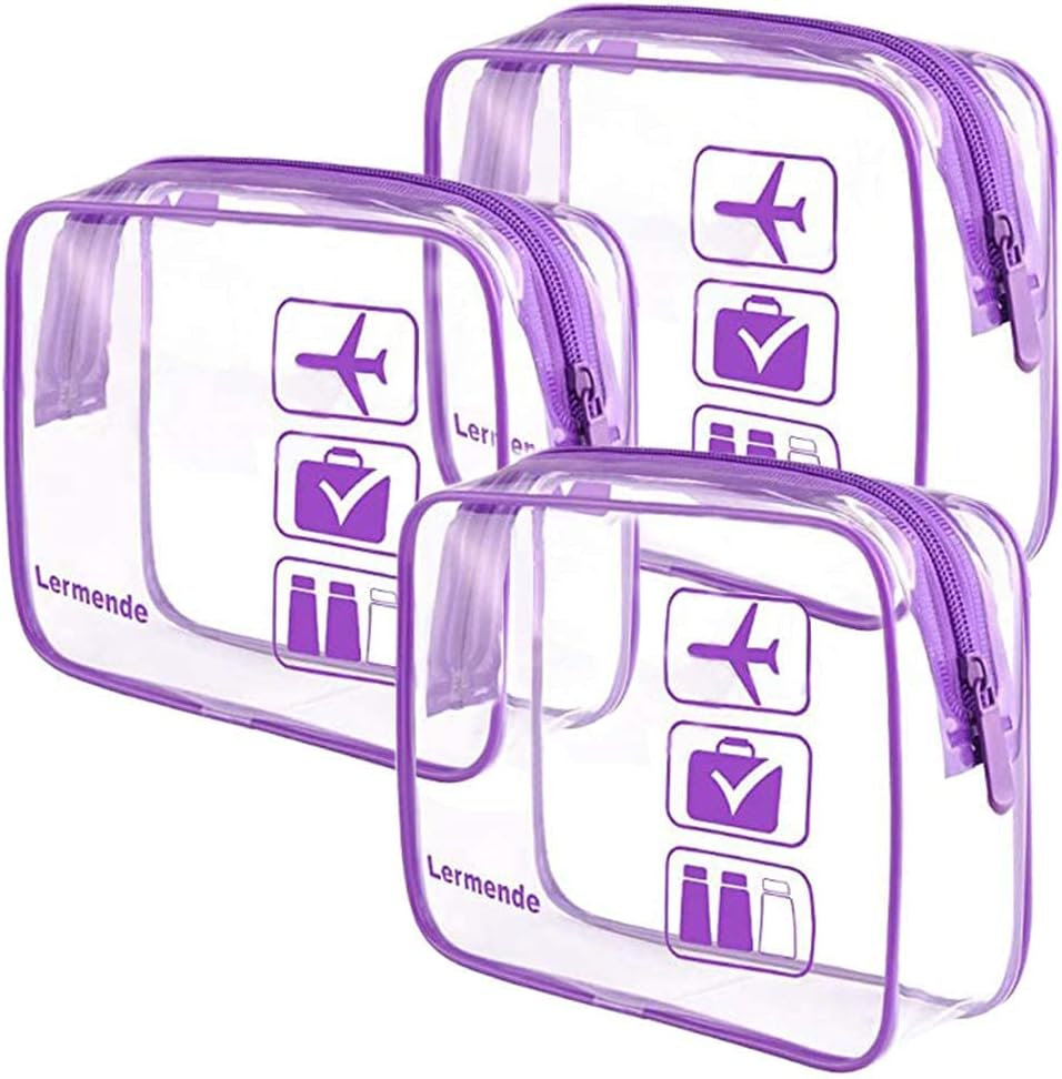 Lermende TSA approved quart size clear bag flat lay with cosmetics