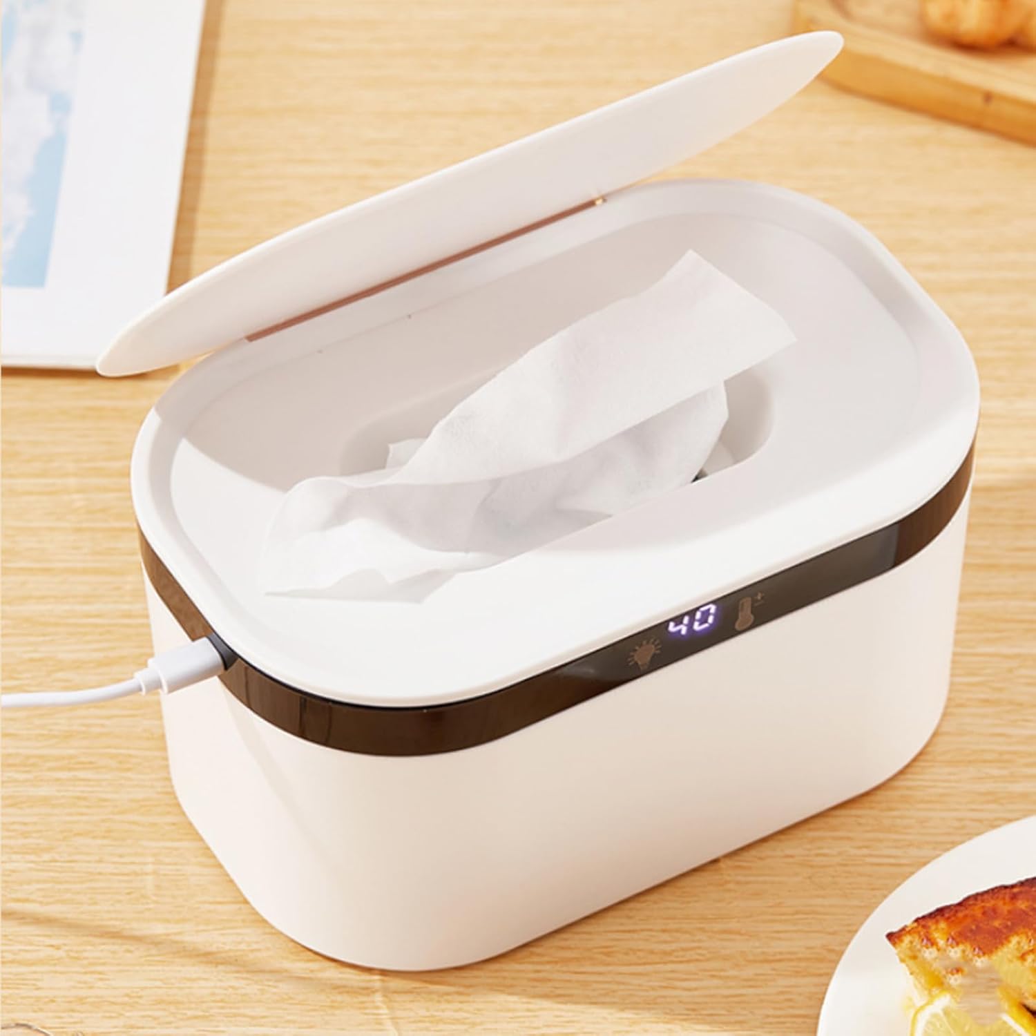 PandaEar Baby Wipe Warmer front view showing digital temperature display