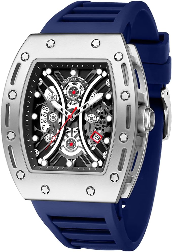 MF MINI FOCUS Watch for Men Wristwatch Fashion Hollow Big Dial Luminous Waterproof Sport Analog Quartz Business Mens Watches Blue Silicon Strap Dress Watch - Image 1