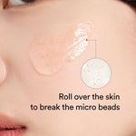 Texture demonstration of the Abib brightening serum and the peeling film mask for clear skin.