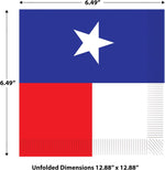 Close up view of the 2-ply red white and blue Texas flag pattern on the paper napkins