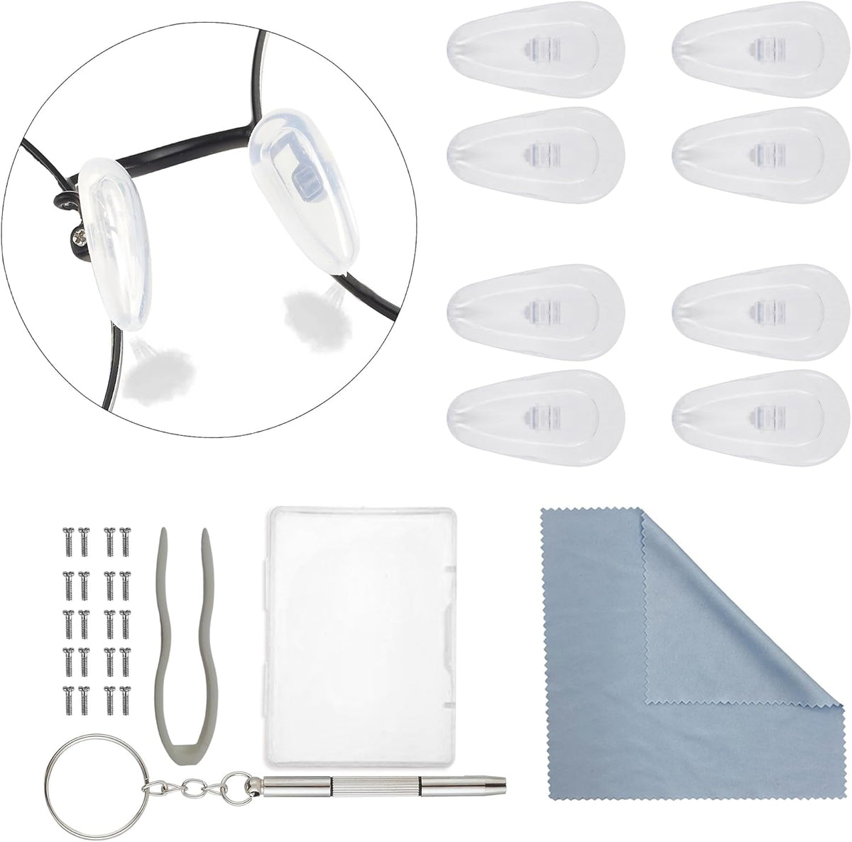 Omnful glasses nose pads replacement kit front view showing five pairs of silicone air chamber cushions.