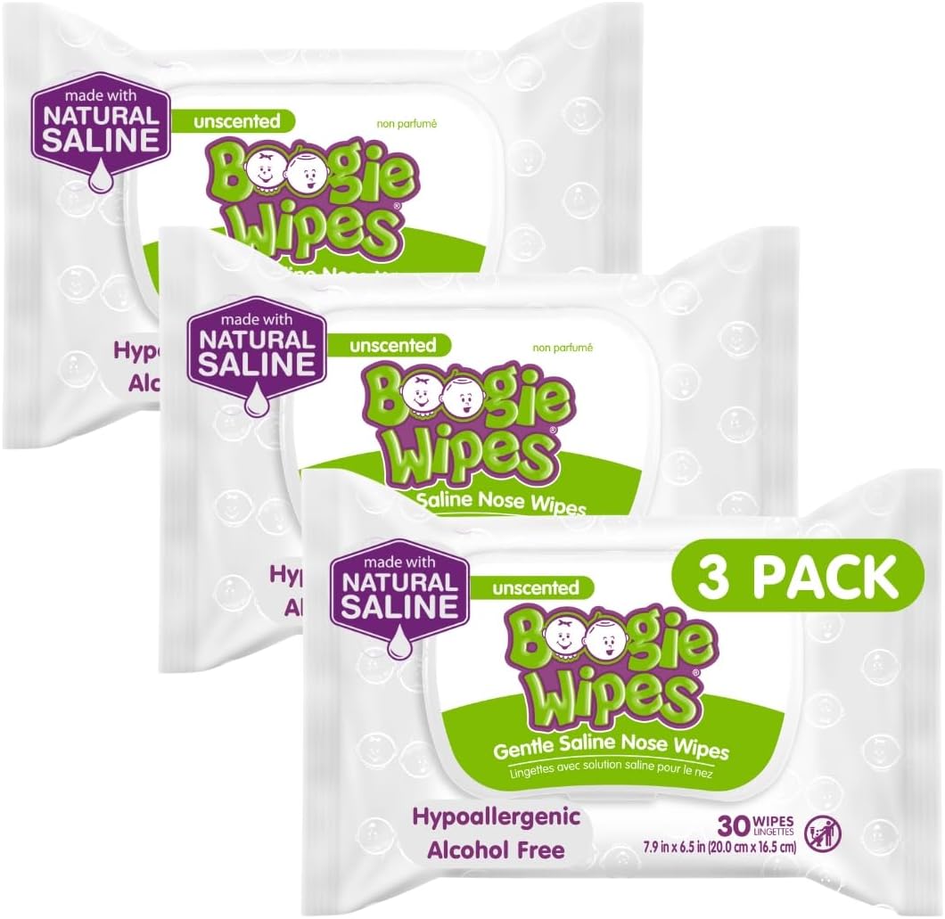 Baby Wipes by Boogie, Saline Wet Wipes for Nose, Face, Hand & Body, Made with Vitamin E, Aloe, Chamomile and Natural Saline, Unscented 30 Count Pack of 3 - Image 1