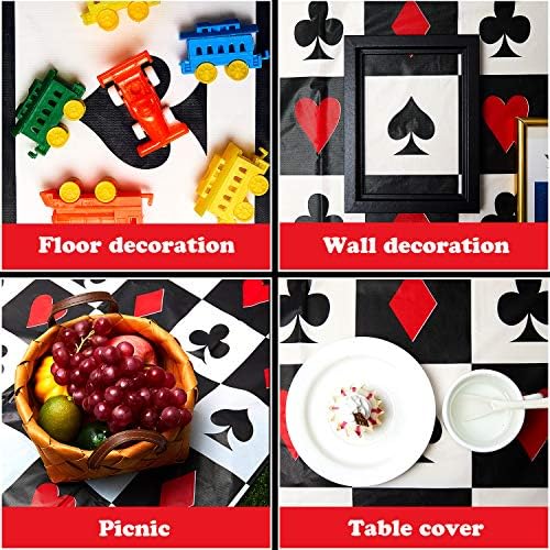 Tatuo casino theme party supplies set up for a birthday celebration and poker night decoration.