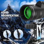 Compact 40x60 monocular telescope with smartphone adapter bracket attached to a mobile device camera lens