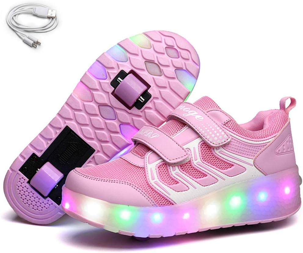 Ehauuo Unisex Roller Shoes Kids Sparkling Wheels Shoes Girls Light up Roller Skates Sneakers Boys Rechargeable Flashing Sneakers for Gift - Image 9