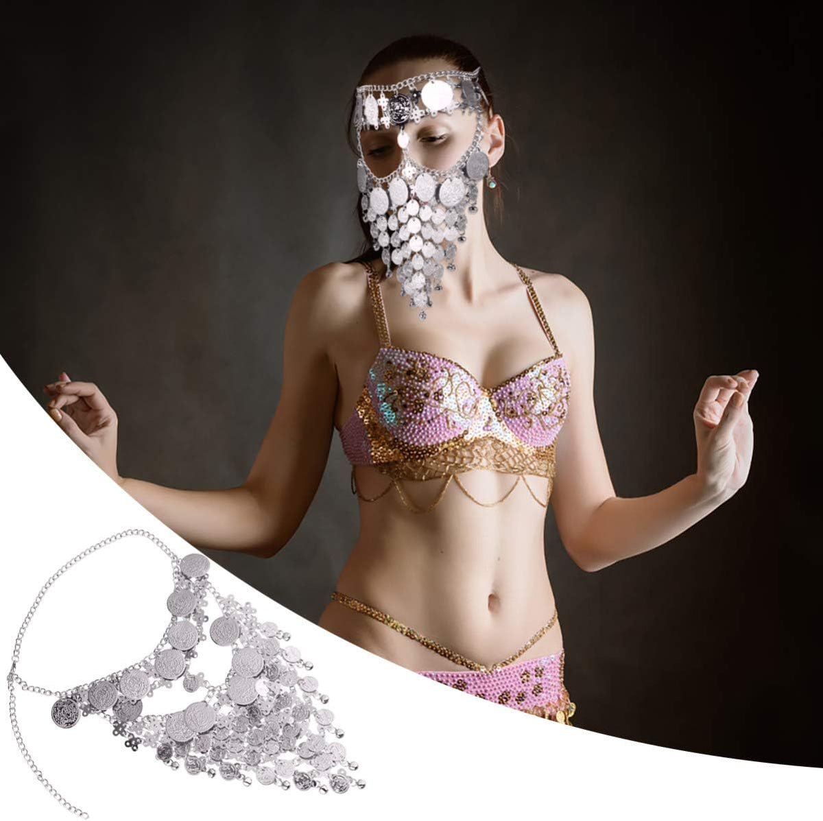 Beaupretty metal jewelry belly dance veil close up