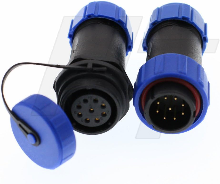 HangTon HE21 9 Pin Waterproof Connector front view showing male plug and female socket