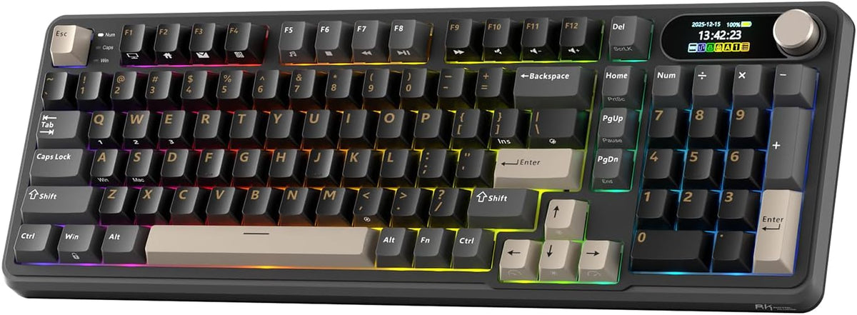RK ROYAL KLUDGE S98 Wireless Mechanical Keyboard w/Smart Display & Knob | 96% Top Mount RGB Gaming Keyboard BT/2.4G/USB-C, Hot Swappable, Cushioned 5-Layer Noise Dampening, Massive Battery, 98 Keys - Image 11