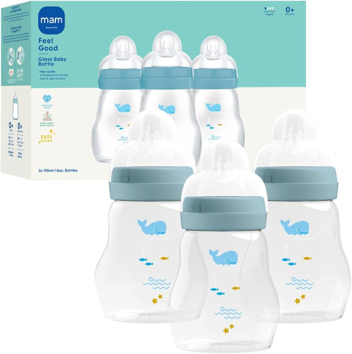 MAM 6oz Pure Glass Feel Good Anti-Colic 0+ Months Baby Bottle, 3 Pk, Unisex - Image 11