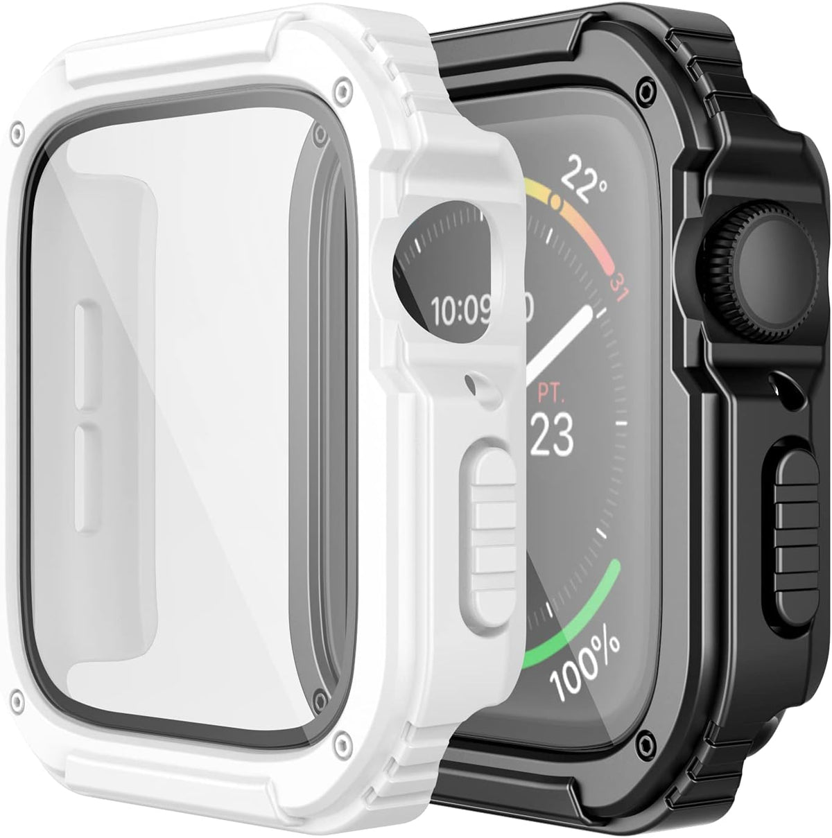Adepoy 2 Pack Rugged Case Compatible for Apple Watch 45mm Series 9/8/7 with Tempered Glass Screen Protector, Military All Around Hard TPU Protective Cover Case Shockproof Bumper for iWatch Men 45mm - Image 14