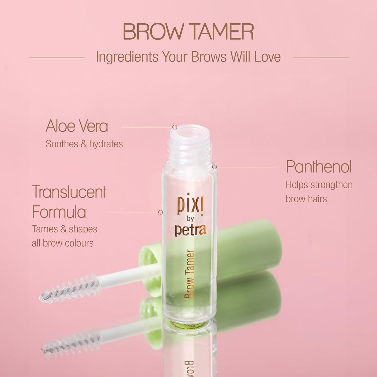 Pixi clear Brow Tamer grooming gel tube and applicator
