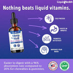 Liquid Health Sleep Well liquid supplement bottle showing dietary facts label
