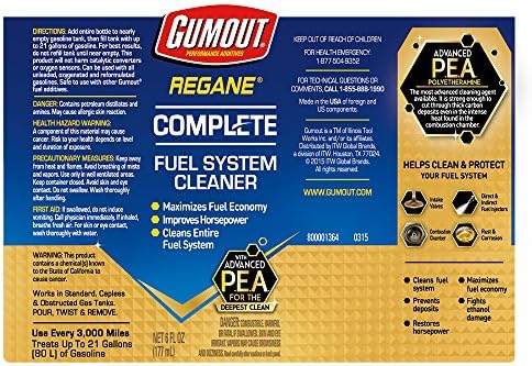 Gumout Regane petrol engine carbon deposit remover product view.