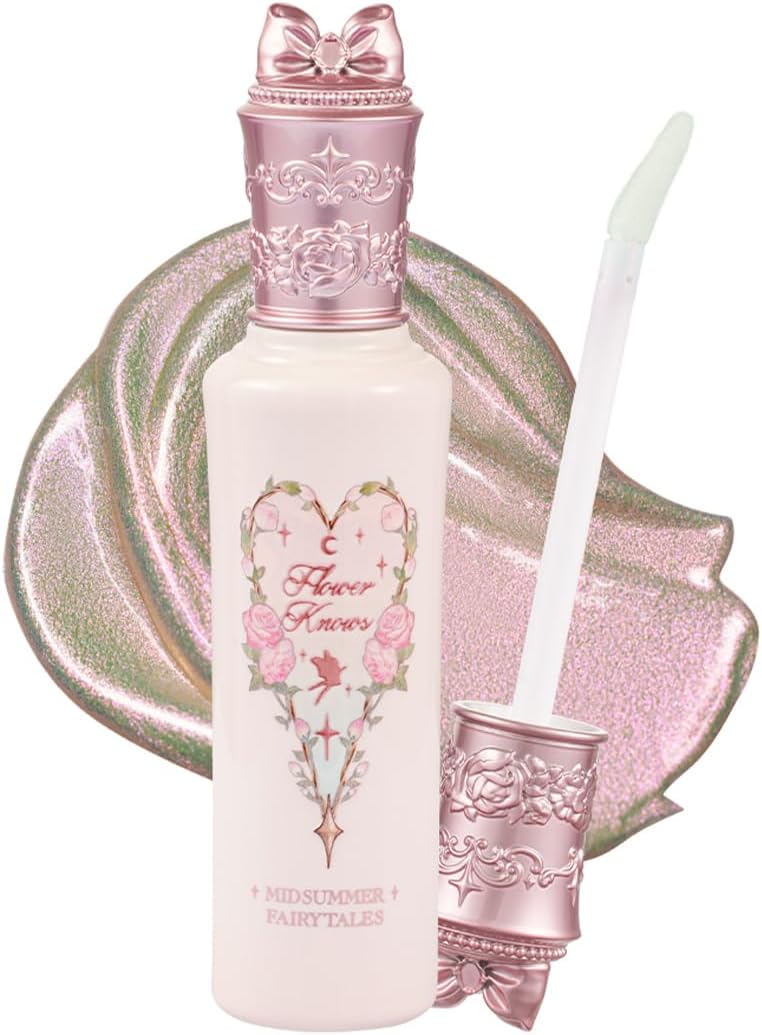 Flower Knows Midsummer Fairytales Liquid Highlighter bottle front view with metallic bow cap.
